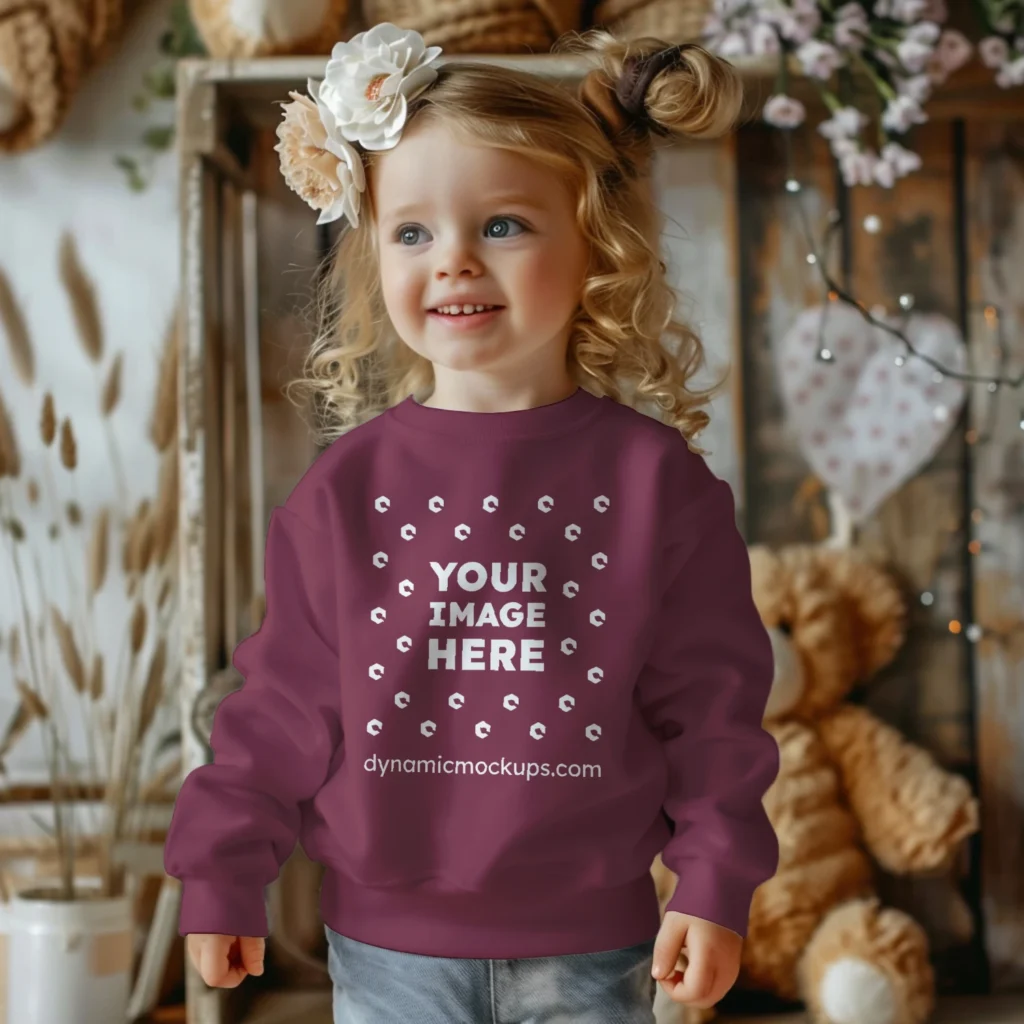 Girl Wearing Maroon Sweatshirt Mockup Front View Template