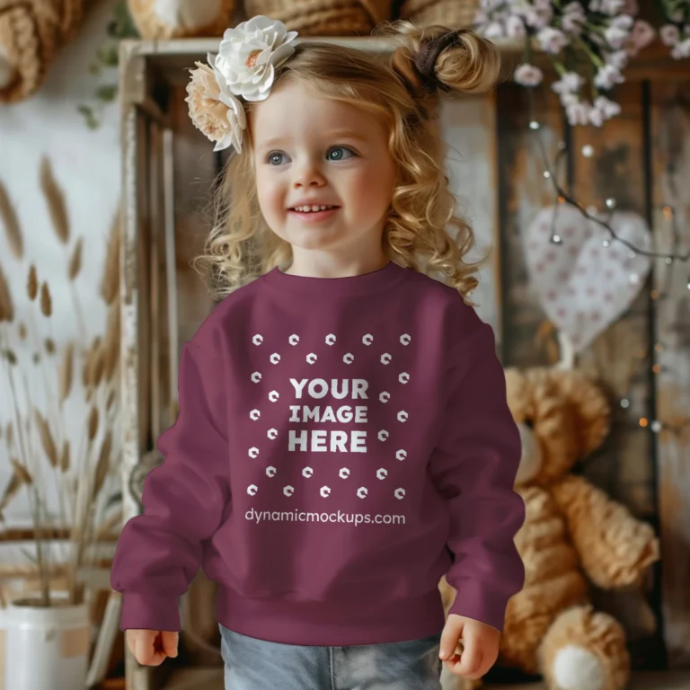 Girl Wearing Maroon Sweatshirt Mockup Front View Template