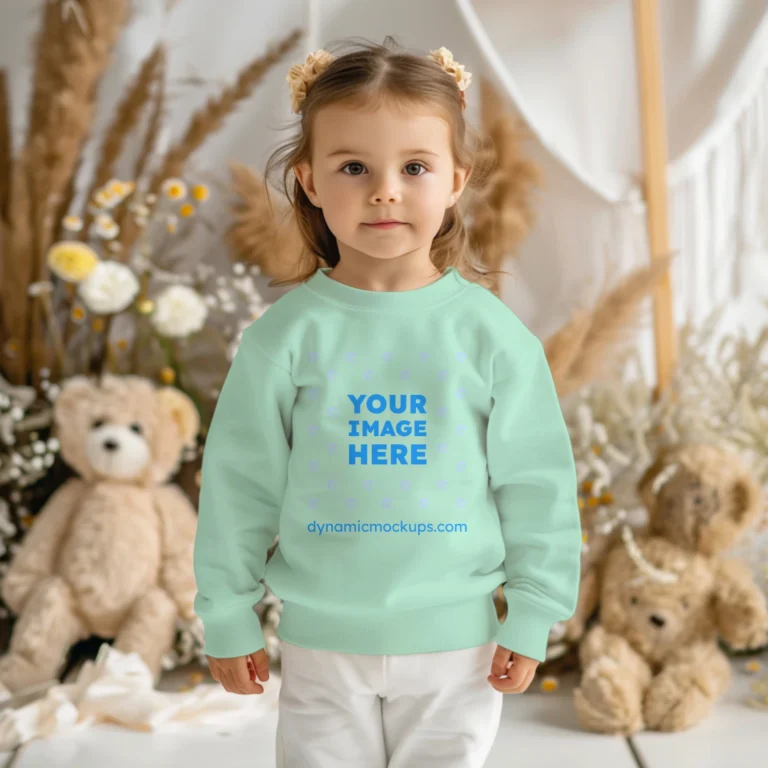 Girl Wearing Mint Sweatshirt Mockup Front View Template