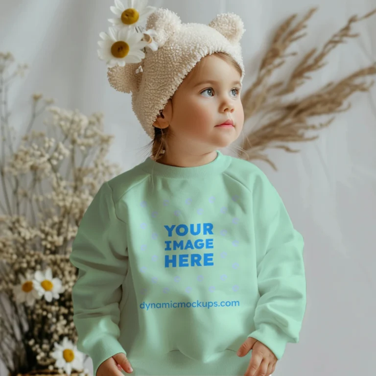 Girl Wearing Mint Sweatshirt Mockup Front View Template