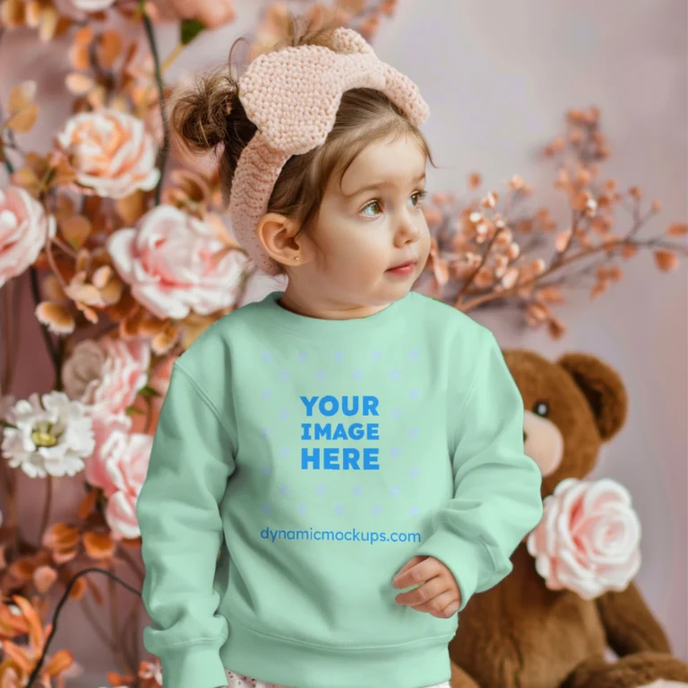 Girl Wearing Mint Sweatshirt Mockup Front View Template