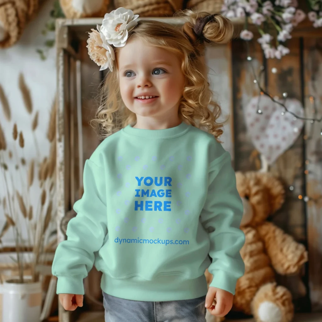 Girl Wearing Mint Sweatshirt Mockup Front View Template