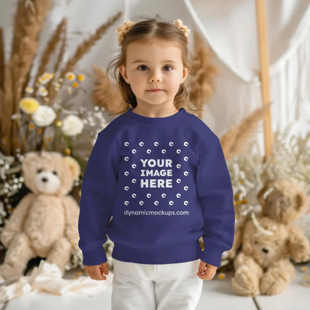 Girl Wearing Navy Blue Sweatshirt Mockup Front View Template