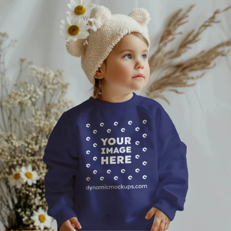 Girl Wearing Navy Blue Sweatshirt Mockup Front View Template