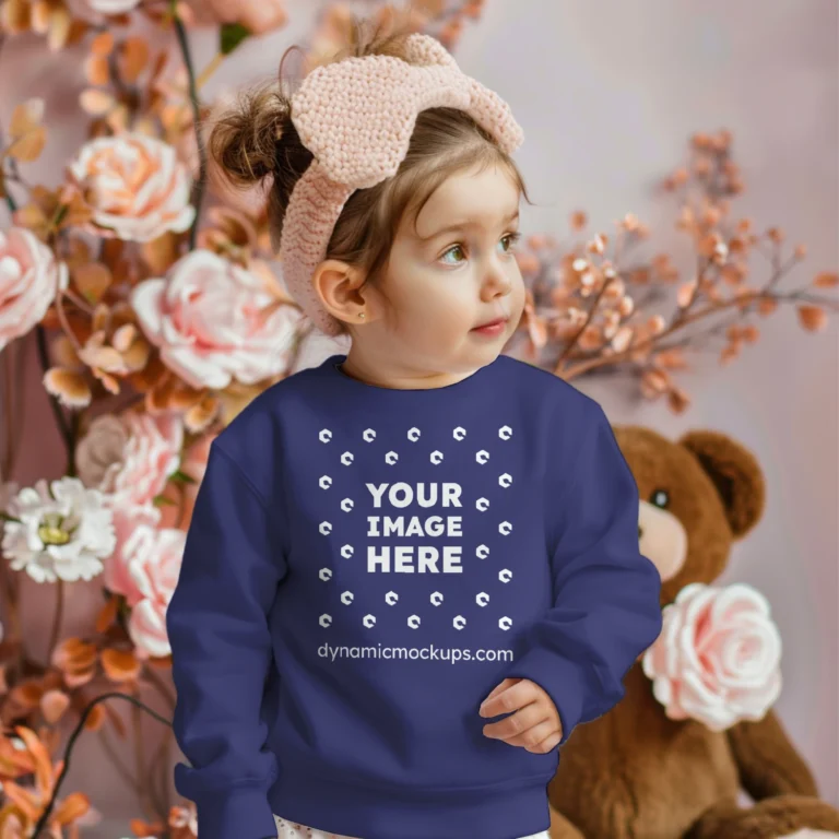 Girl Wearing Navy Blue Sweatshirt Mockup Front View Template