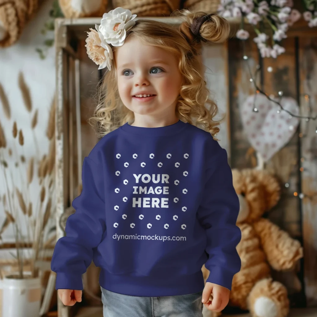 Girl Wearing Navy Blue Sweatshirt Mockup Front View Template