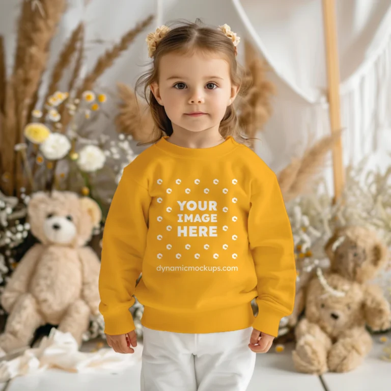 Girl Wearing Orange Sweatshirt Mockup Front View Template