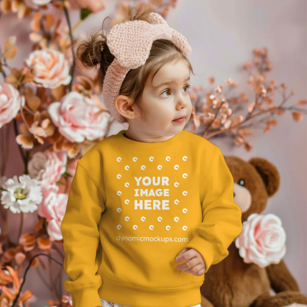 Girl Wearing Orange Sweatshirt Mockup Front View Template