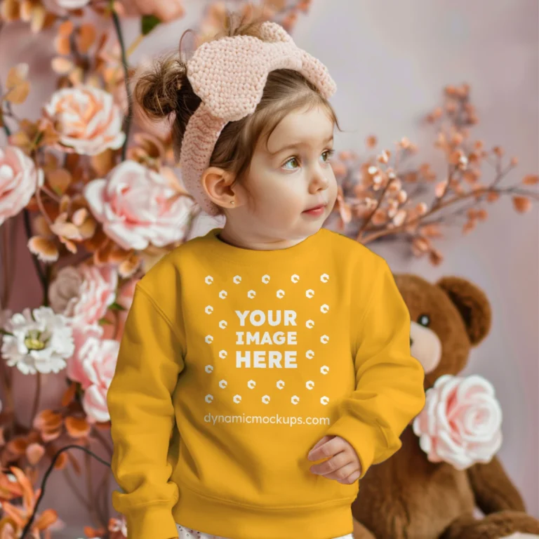 Girl Wearing Orange Sweatshirt Mockup Front View Template