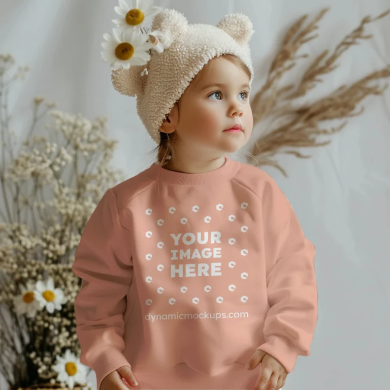 Girl Wearing Peach Sweatshirt Mockup Front View Template