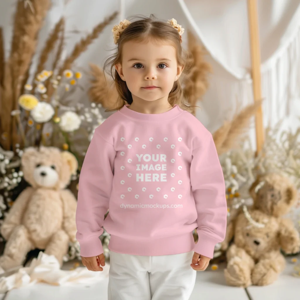 Girl Wearing Pink Sweatshirt Mockup Front View Template