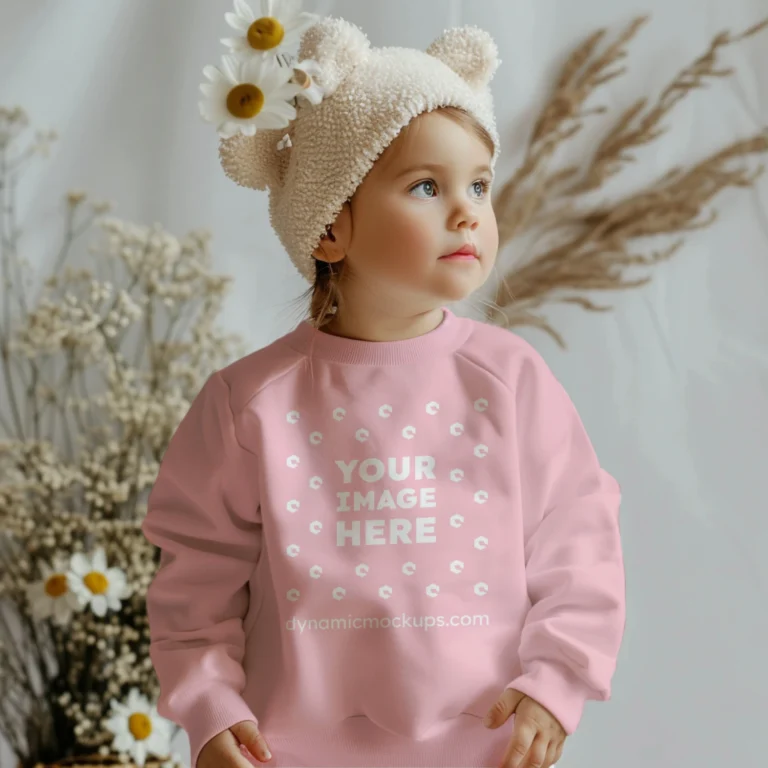 Girl Wearing Pink Sweatshirt Mockup Front View Template