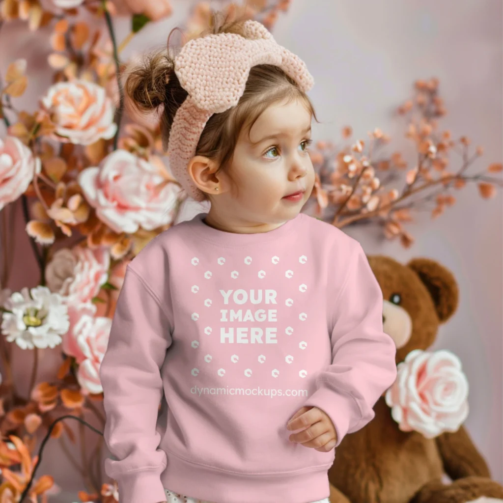 Girl Wearing Pink Sweatshirt Mockup Front View Template