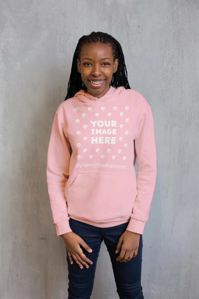 Girl Wearing Pink Hoodie Mockup Front View Template