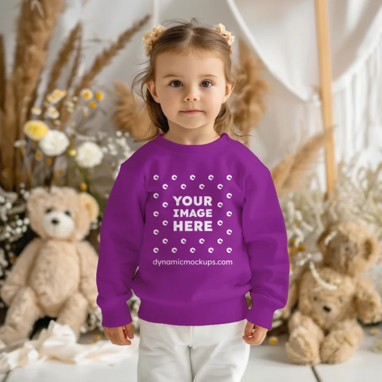 Girl Wearing Purple Sweatshirt Mockup Front View Template