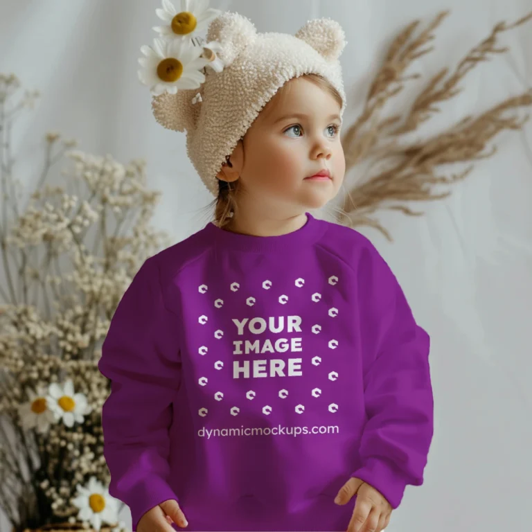 Girl Wearing Purple Sweatshirt Mockup Front View Template