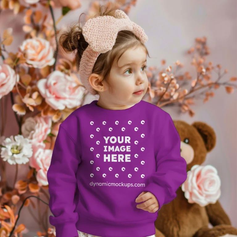 Girl Wearing Purple Sweatshirt Mockup Front View Template