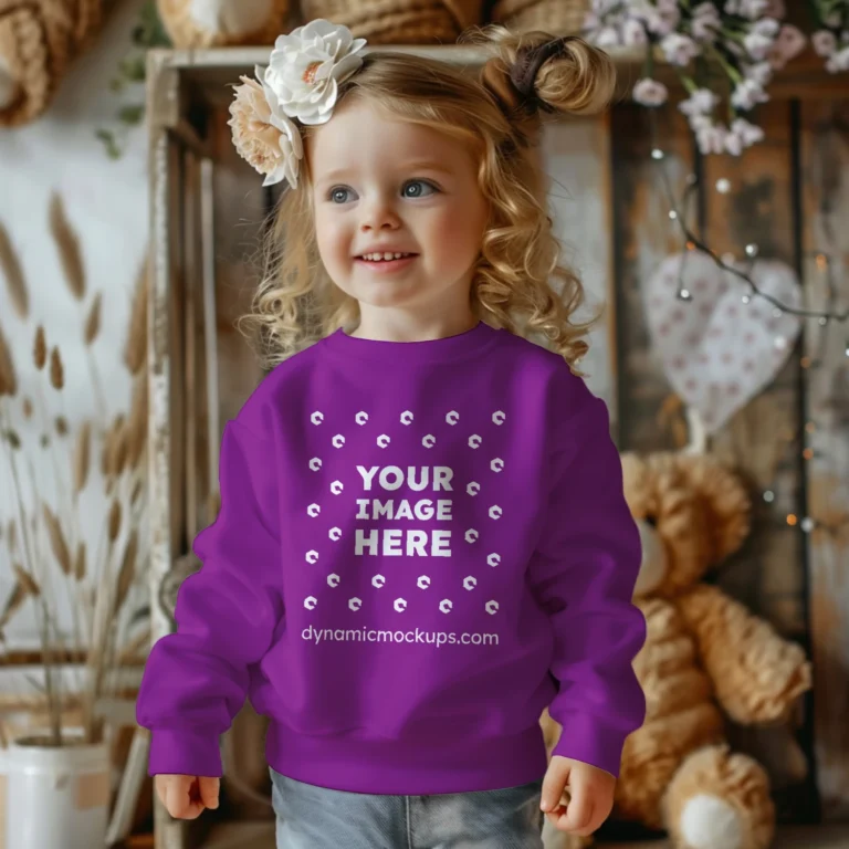 Girl Wearing Purple Sweatshirt Mockup Front View Template