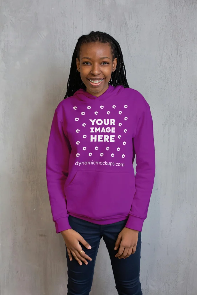 Girl Wearing Purple Hoodie Mockup Front View Template