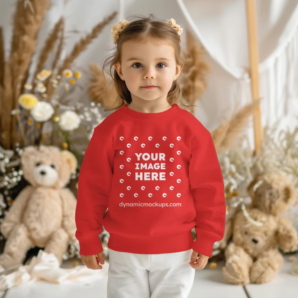 Girl Wearing Red Sweatshirt Mockup Front View Template