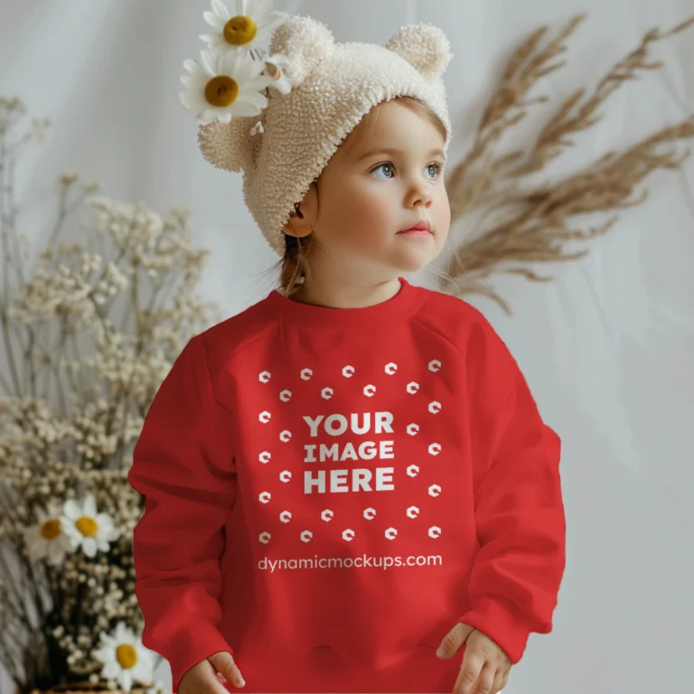 Girl Wearing Red Sweatshirt Mockup Front View Template