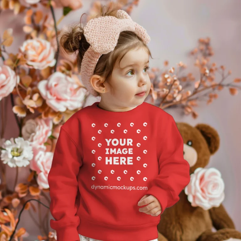 Girl Wearing Red Sweatshirt Mockup Front View Template