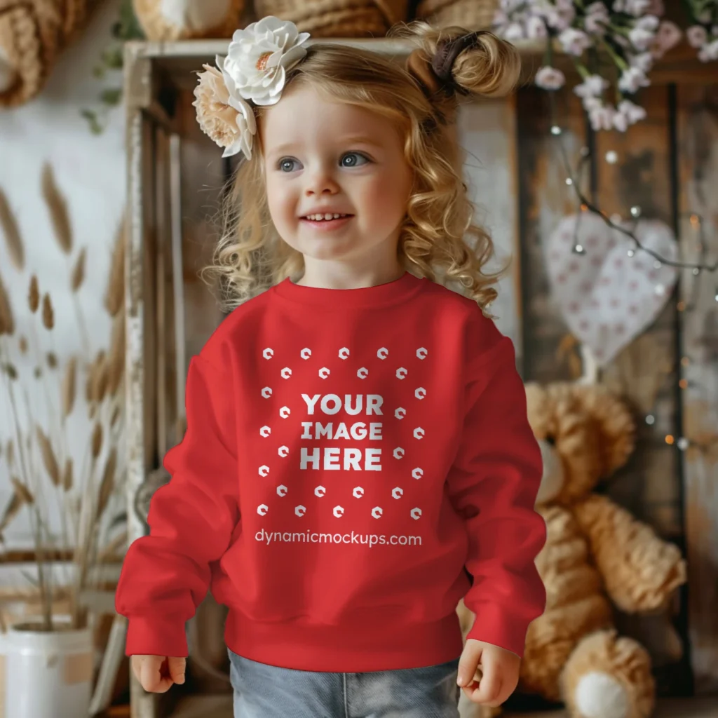 Girl Wearing Red Sweatshirt Mockup Front View Template