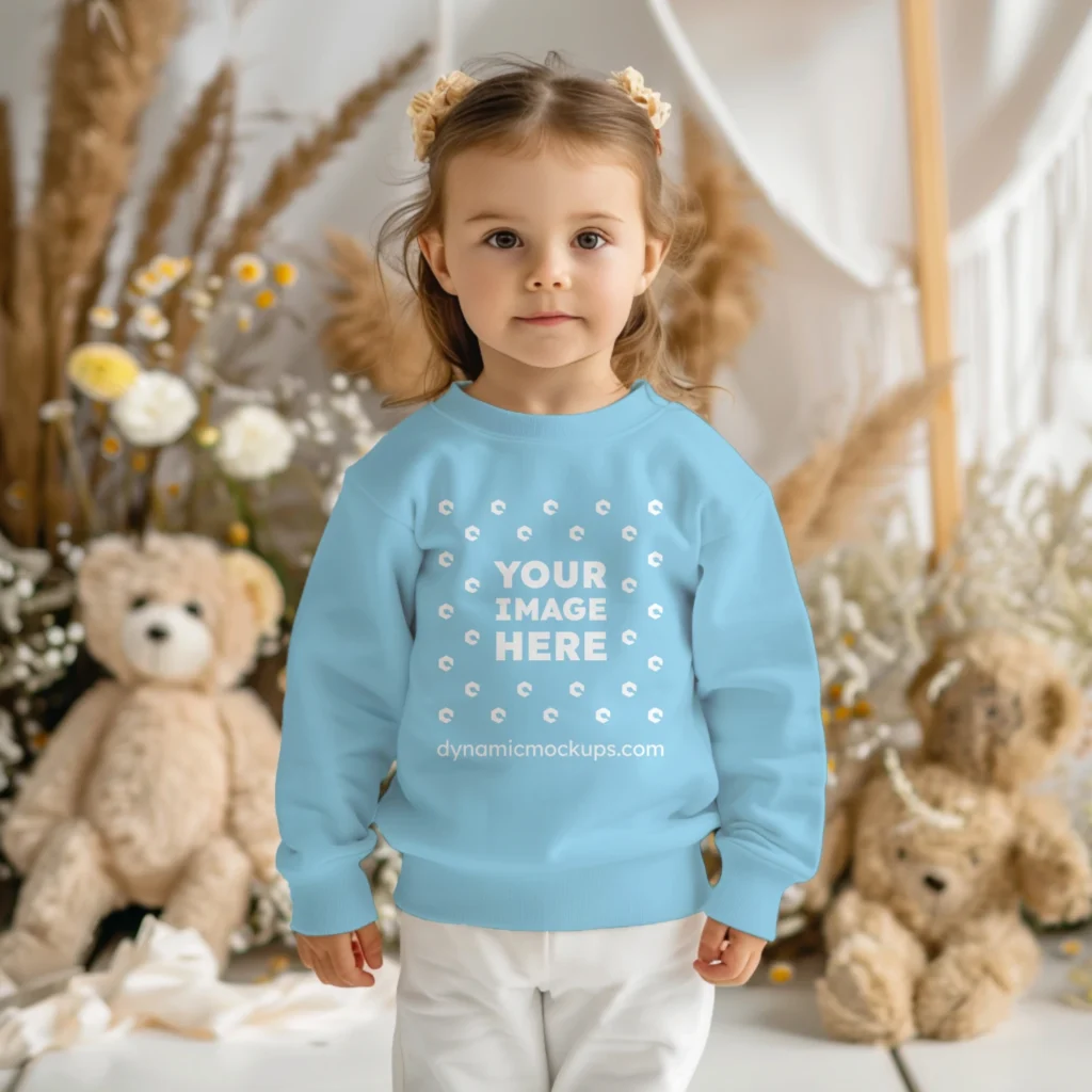 Girl Wearing Sky Blue Sweatshirt Mockup Front View Template