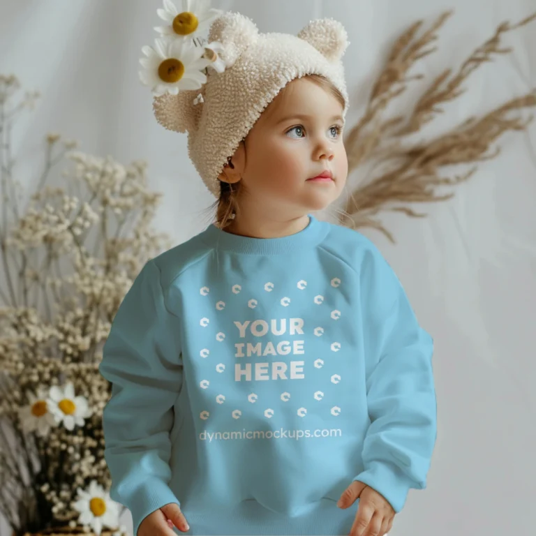 Girl Wearing Sky Blue Sweatshirt Mockup Front View Template