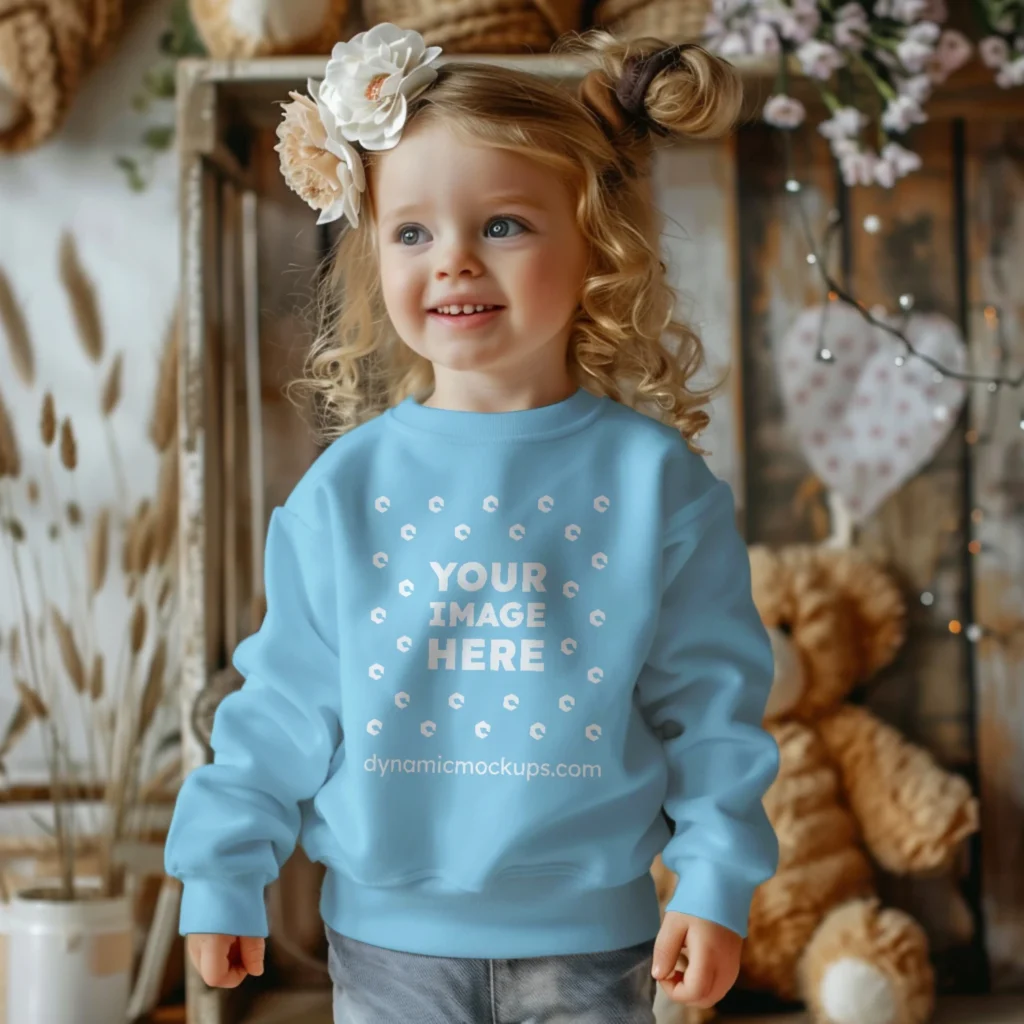 Girl Wearing Sky Blue Sweatshirt Mockup Front View Template