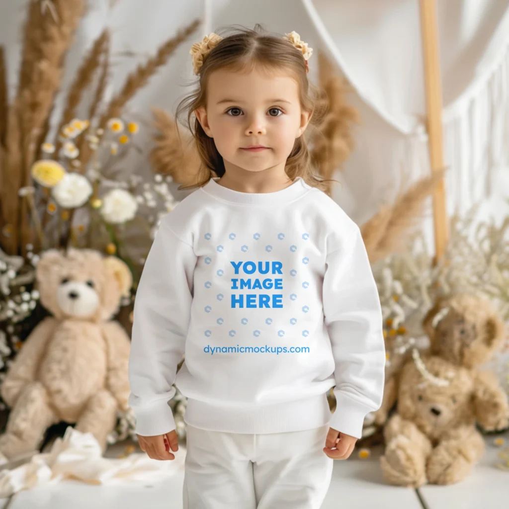 Girl Wearing White Sweatshirt Mockup Front View Template