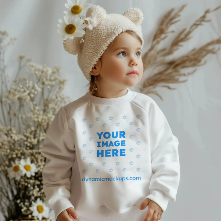 Girl Wearing White Sweatshirt Mockup Front View Template