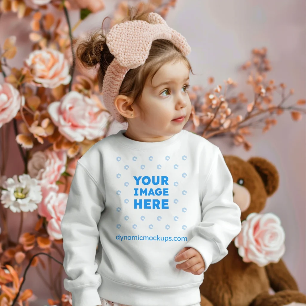 Girl Wearing White Sweatshirt Mockup Front View Template