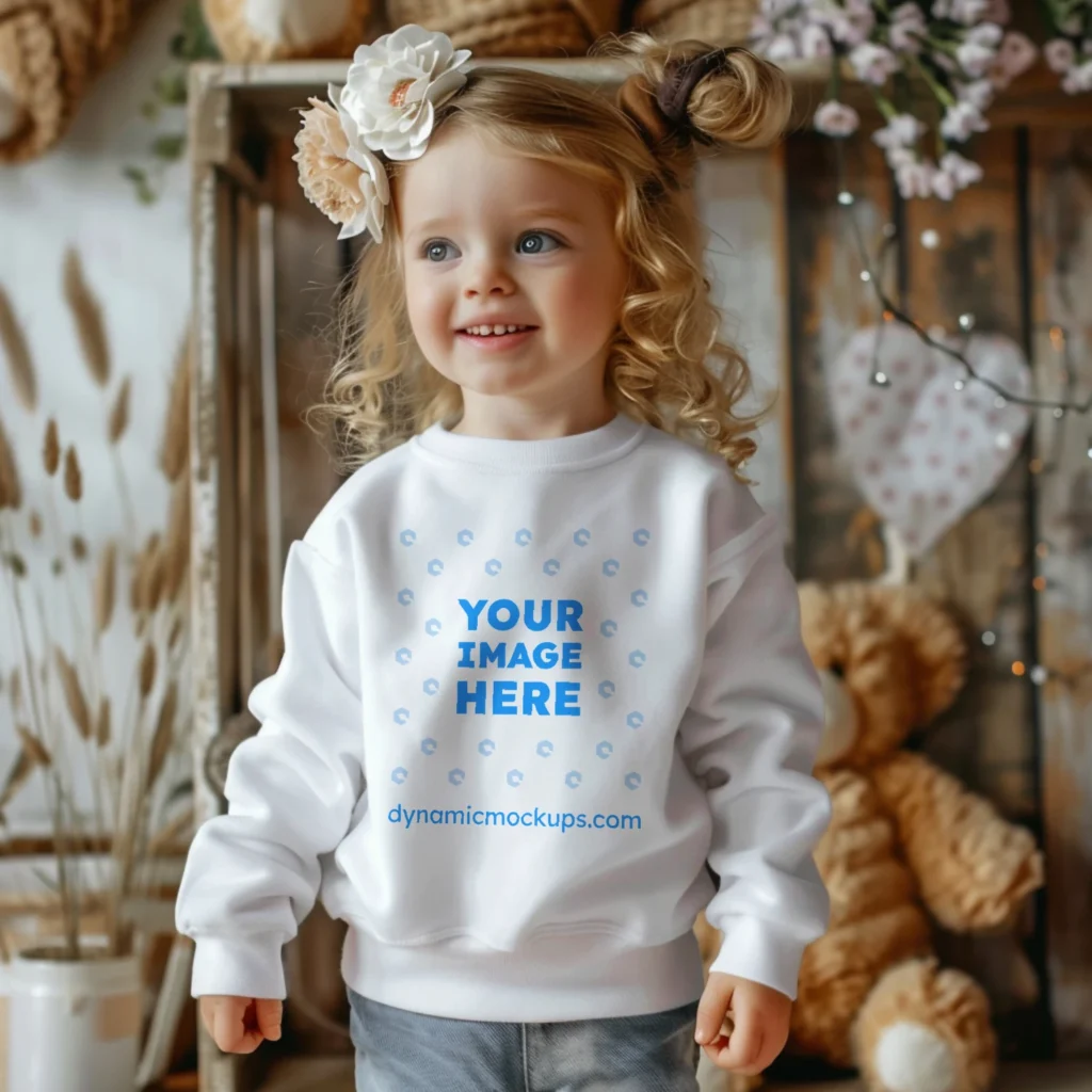 Girl Wearing White Sweatshirt Mockup Front View Template