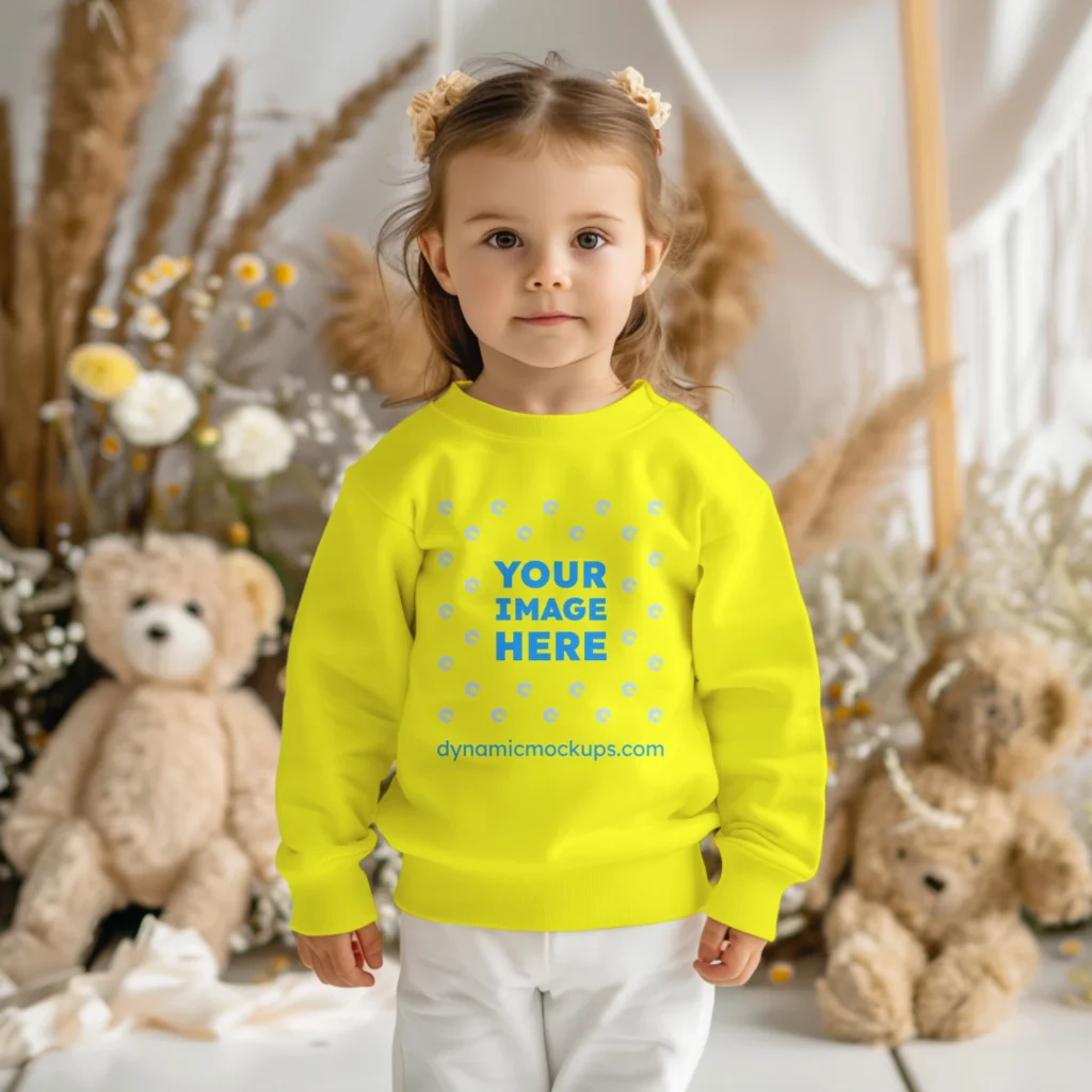 Girl Wearing Yellow Sweatshirt Mockup Front View Template