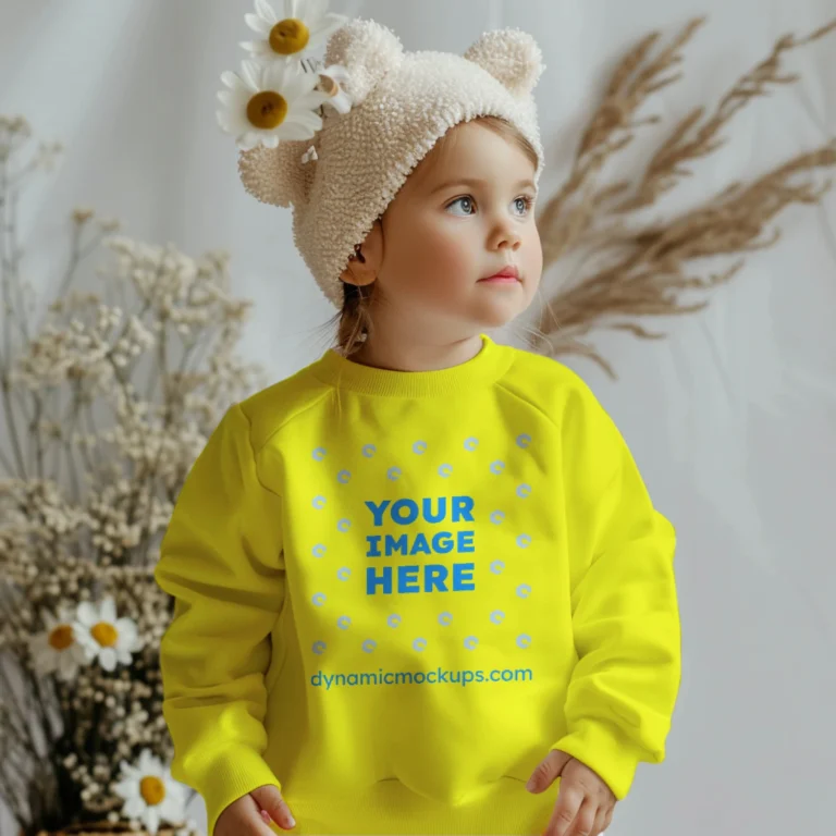 Girl Wearing Yellow Sweatshirt Mockup Front View Template