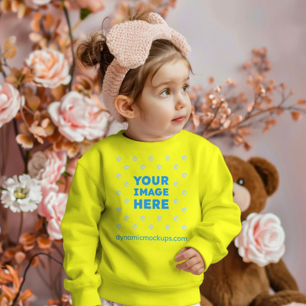 Girl Wearing Yellow Sweatshirt Mockup Front View Template