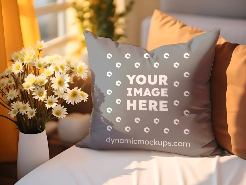 Gray Square Pillow Cover Mockup Template