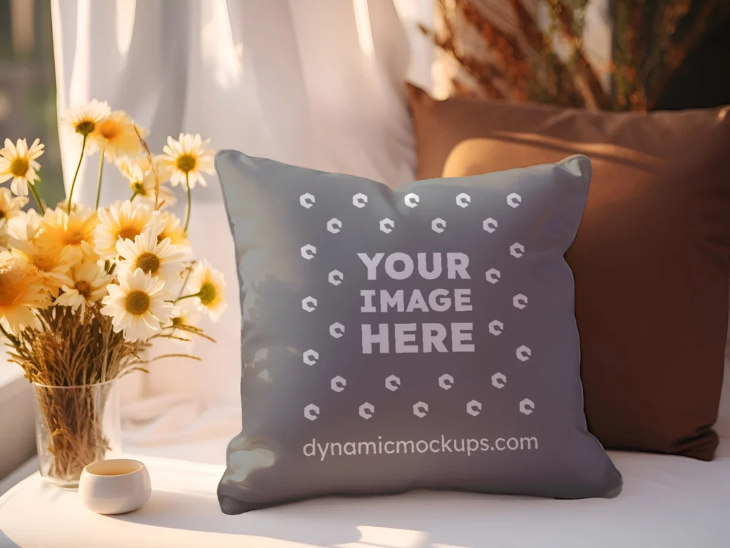 Gray Square Pillow Cover Mockup Template