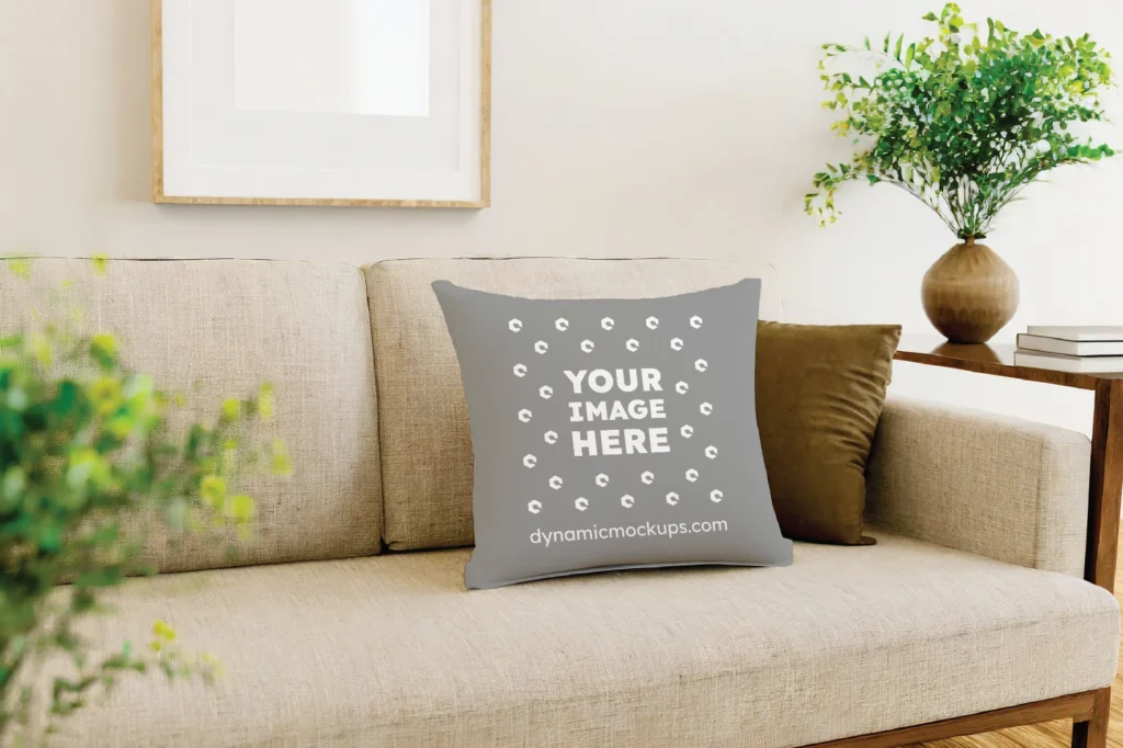 Gray Square Pillow Cover Mockup Template