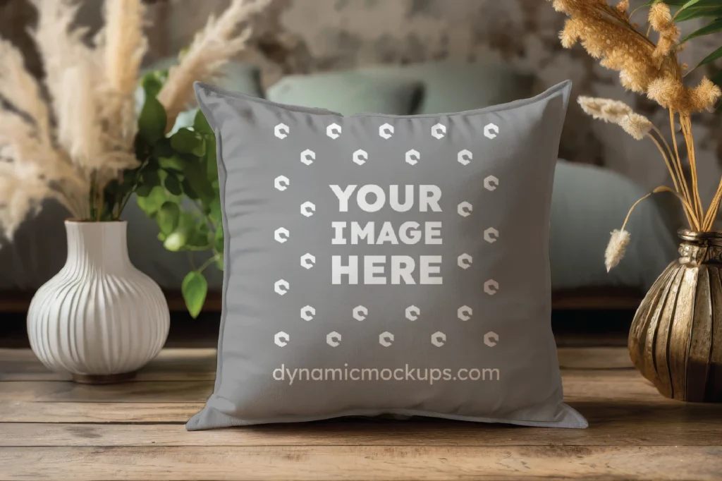 Gray Square Pillow Cover Mockup Template