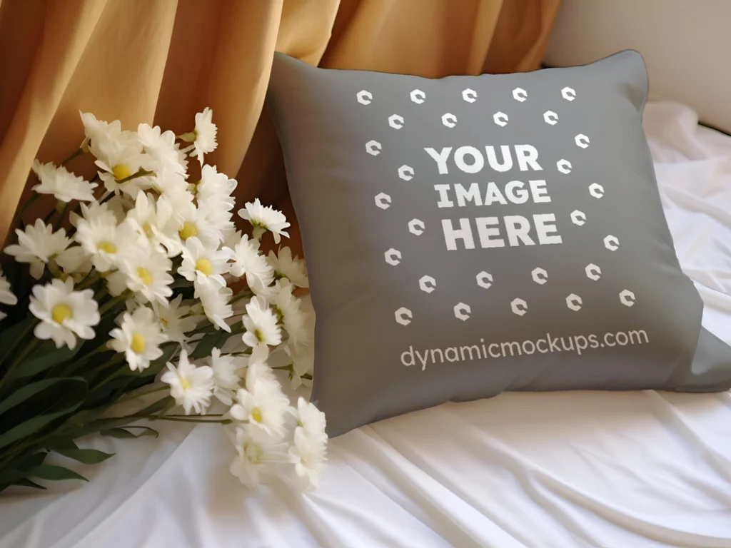 Gray Square Pillow Cover Mockup Template