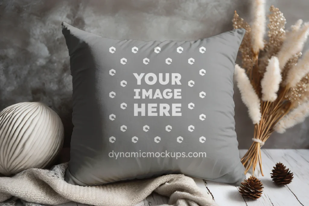 Gray Square Pillow Cover Mockup Template