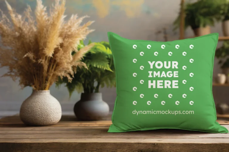 Green Square Pillow Cover Mockup Template