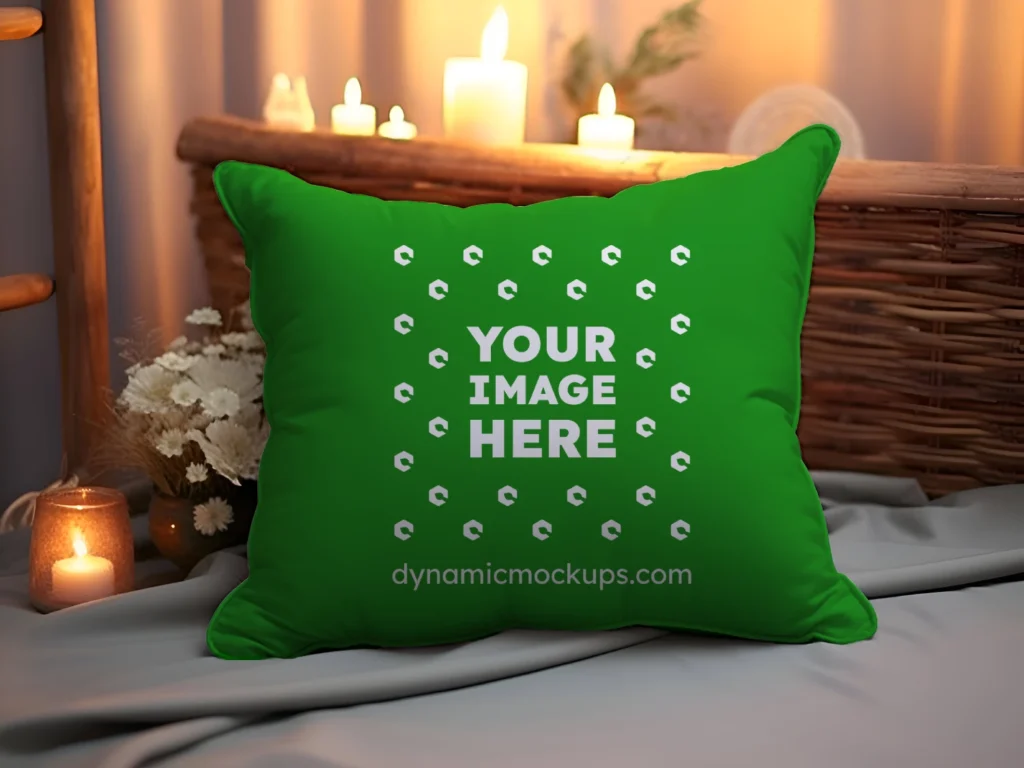 Green Square Pillow Cover Mockup Template