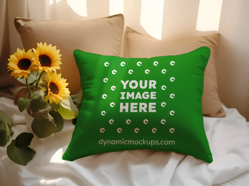 Green Square Pillow Cover Mockup Template