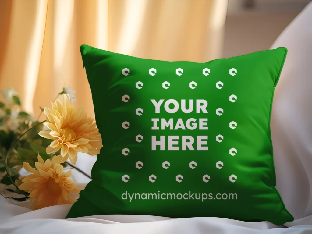 Green Square Pillow Cover Mockup Template