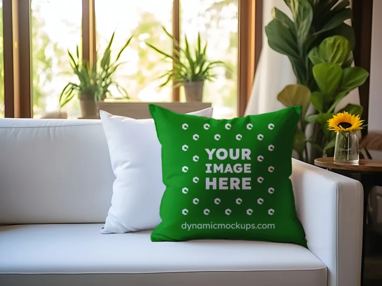 Green Square Pillow Cover Mockup Template