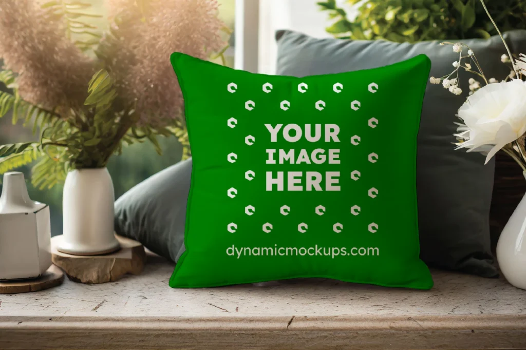 Green Square Pillow Cover Mockup Template