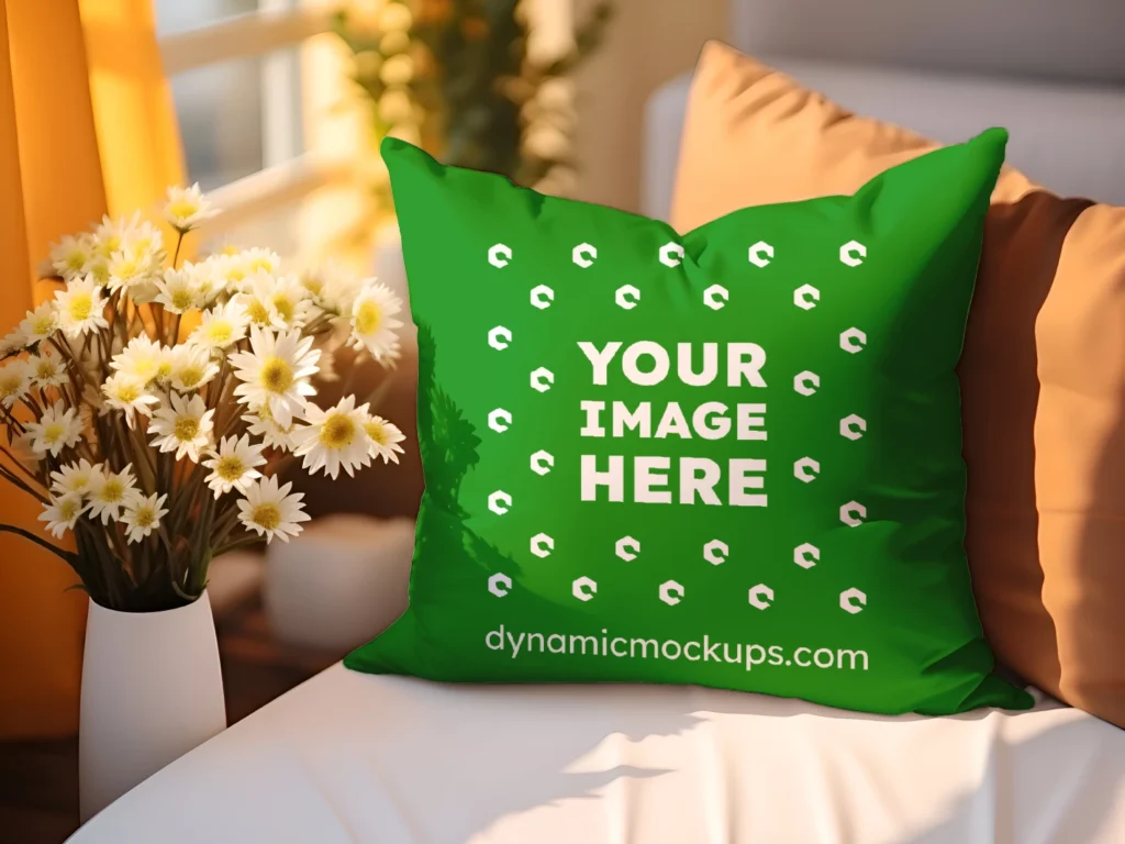 Green Square Pillow Cover Mockup Template